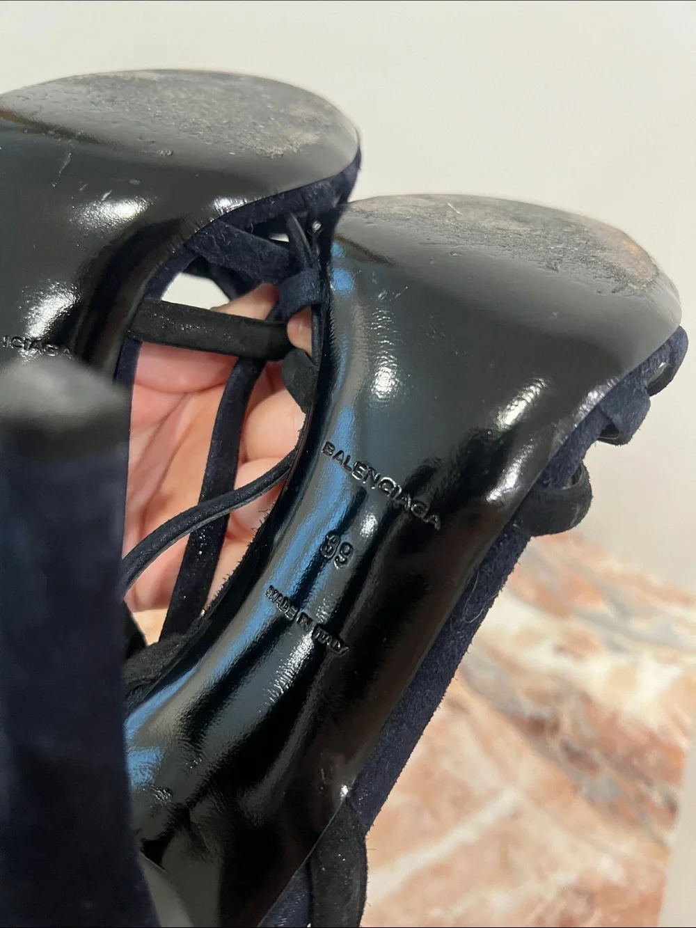 Balenciaga Black and Navy Strappy Women's High Heel Sandals